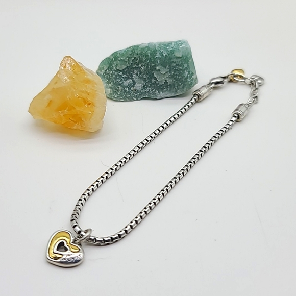 🎉HP🥳 Brighton "GOLDEN SPRING" Two-Tone Chain Bracelet w "Love" Heart Charm! - Picture 2 of 9